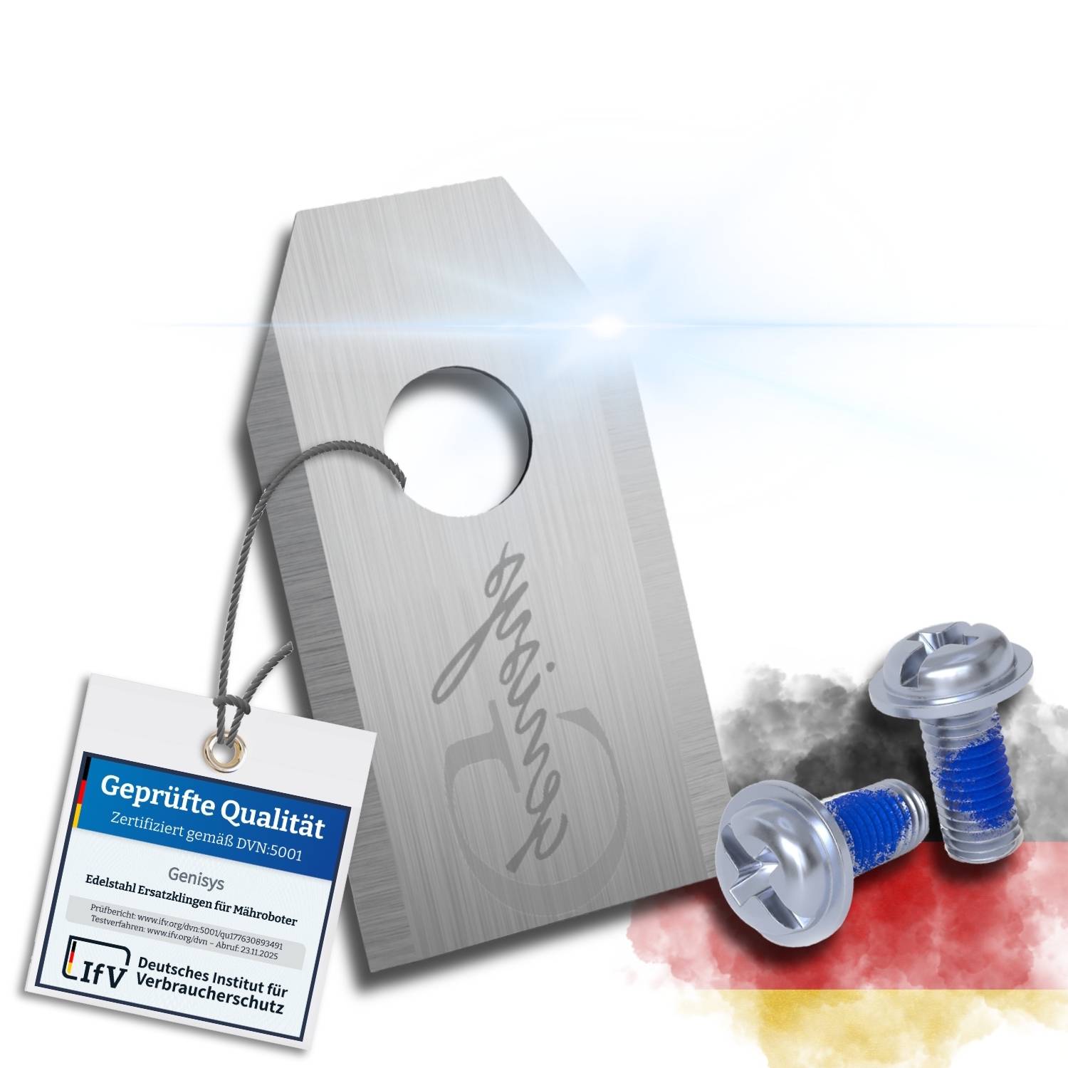 Eine silberne Tür mit dem Wort „Genie