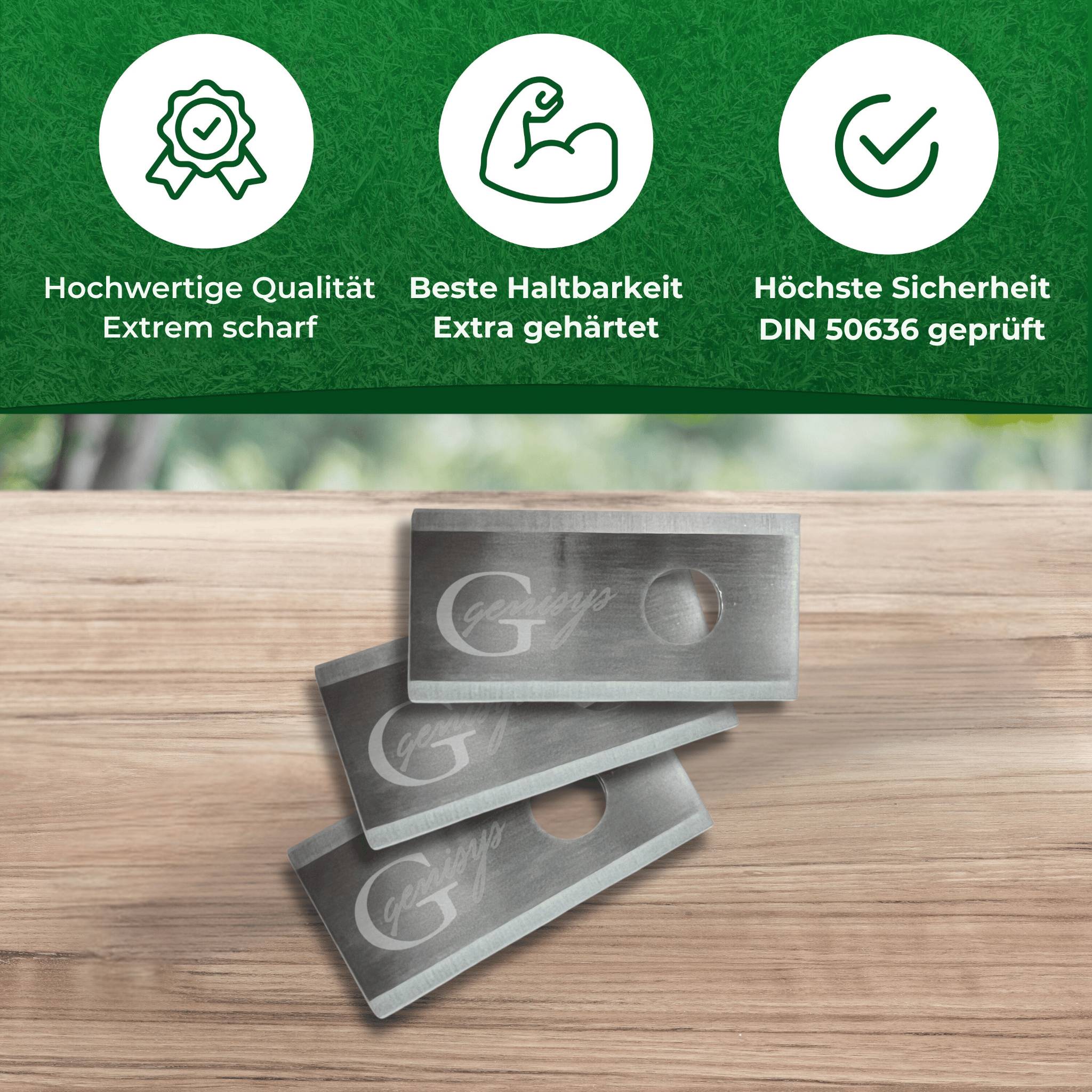 Genisys 30 Ersatz Messer Klingen kompatibel mit LANDROID von WORX (1-Loch - HQ - longlife - 0,9 mm) + Schrauben [DIN EN 50636 geprüft],Stück