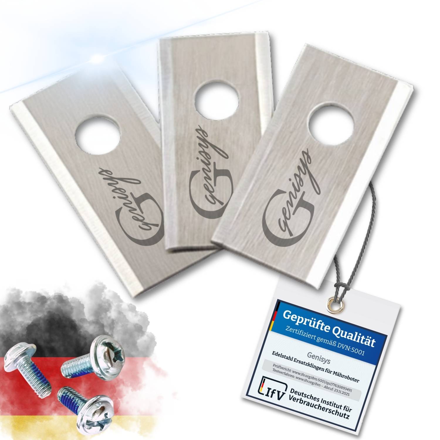 Drei Messer aus Metall mit gepresstem 