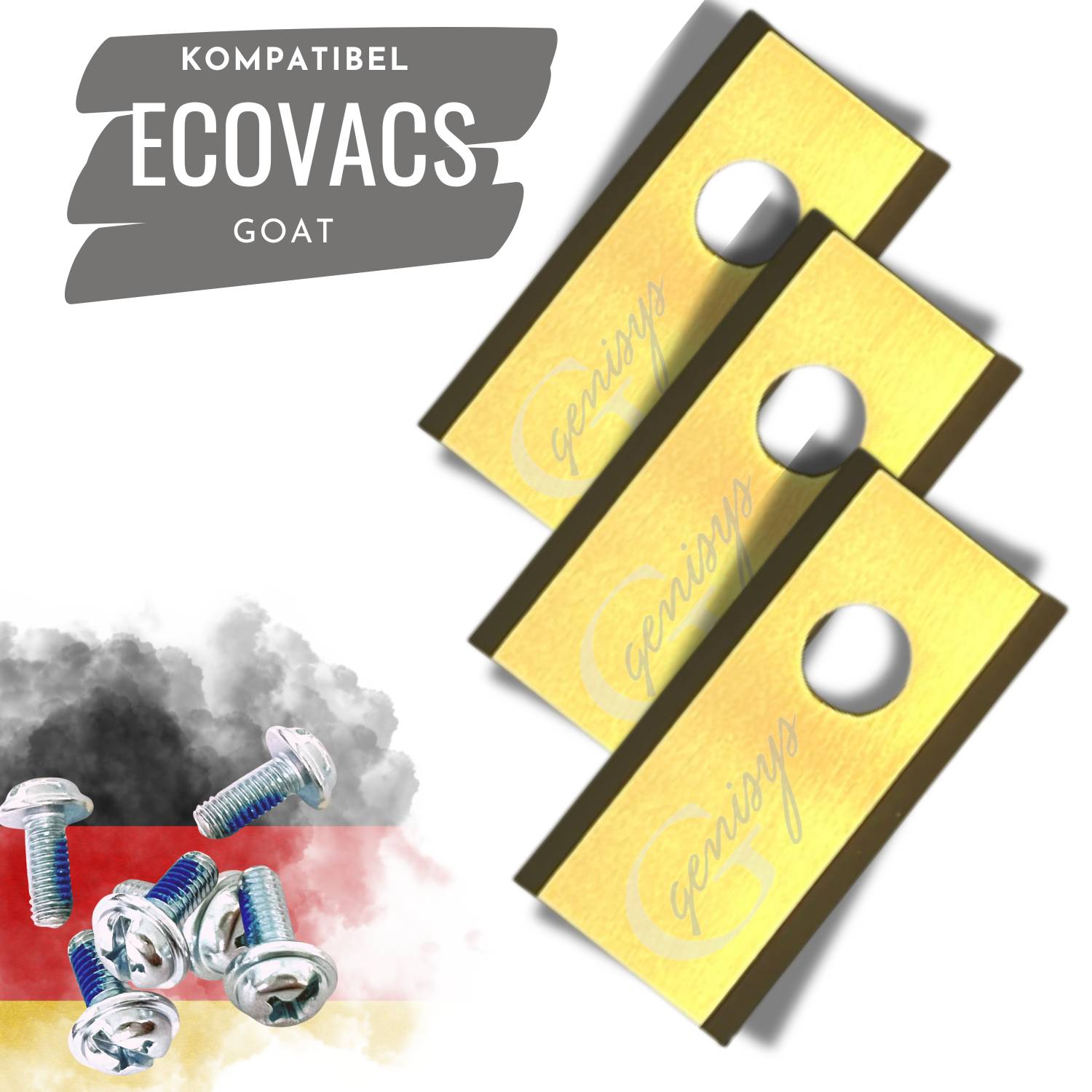 Genisys Titan Ersatz Messer Klingen kompatibel mit Ecovacs GOAT Mähroboter - LongLife - 1-Loch bruchsicher [DIN EN 50636 geprüft],30,Stück