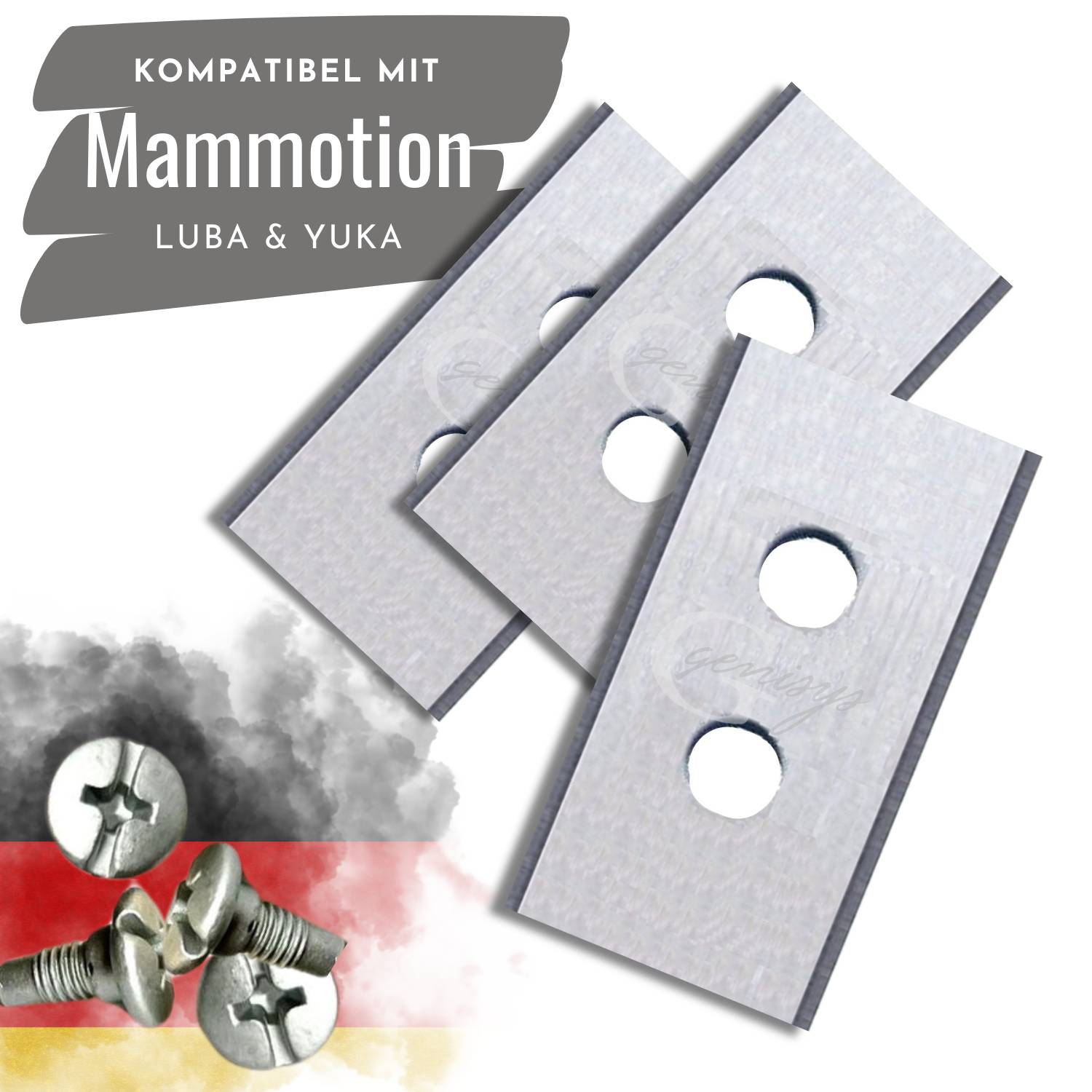 Genisys Ersatz Messer kompatibel mit MAMMOTION LUBA und kompatibel mit YUKA Mähroboter Klingen - Doppel-Loch - LongLife - bruchsicher [DIN EN 50636