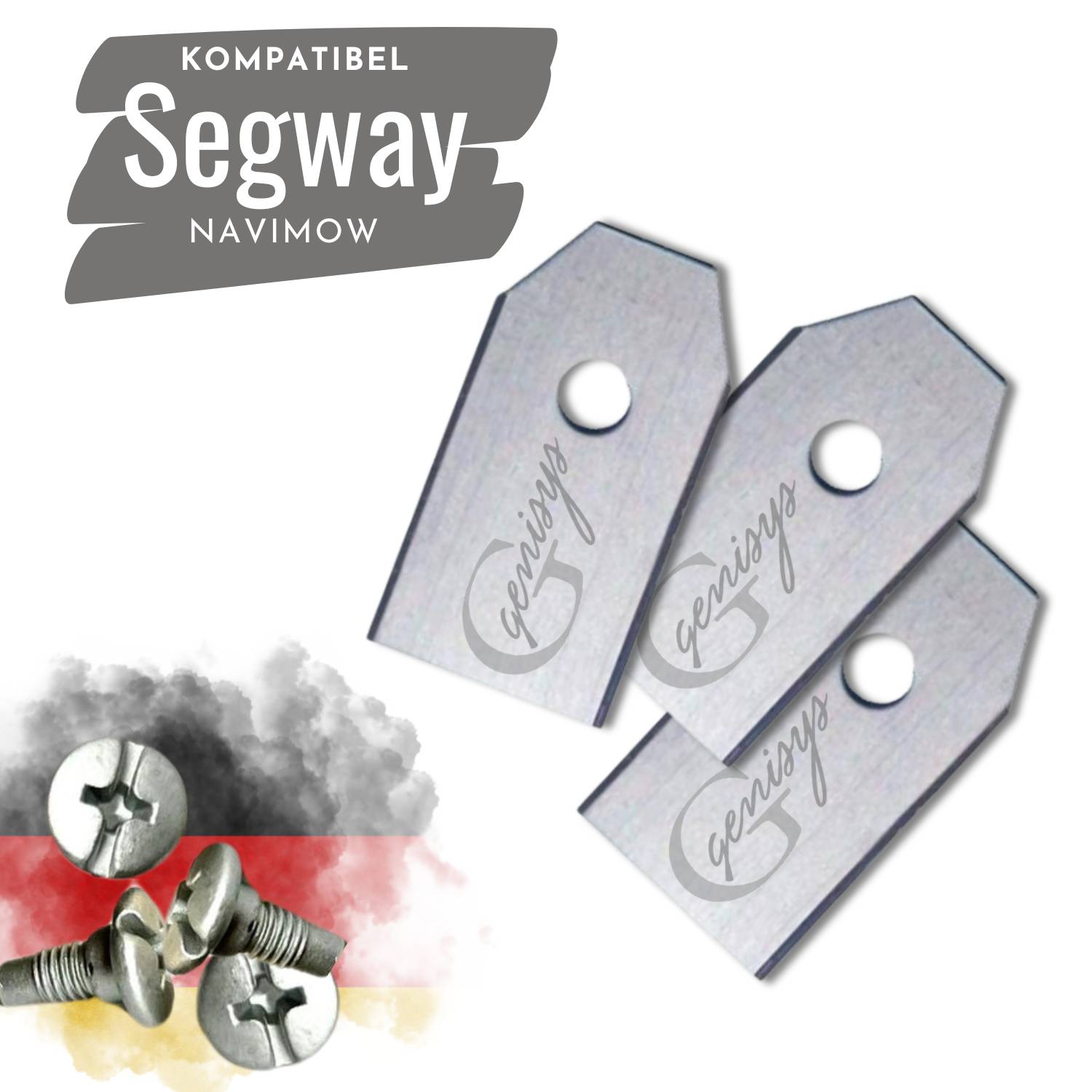 Genisys Ersatz Messer kompatibel mit Segway NaviMow Klingen - LongLife - 1-Loch bruchsicher [DIN EN 50636 geprüft],18,Stück