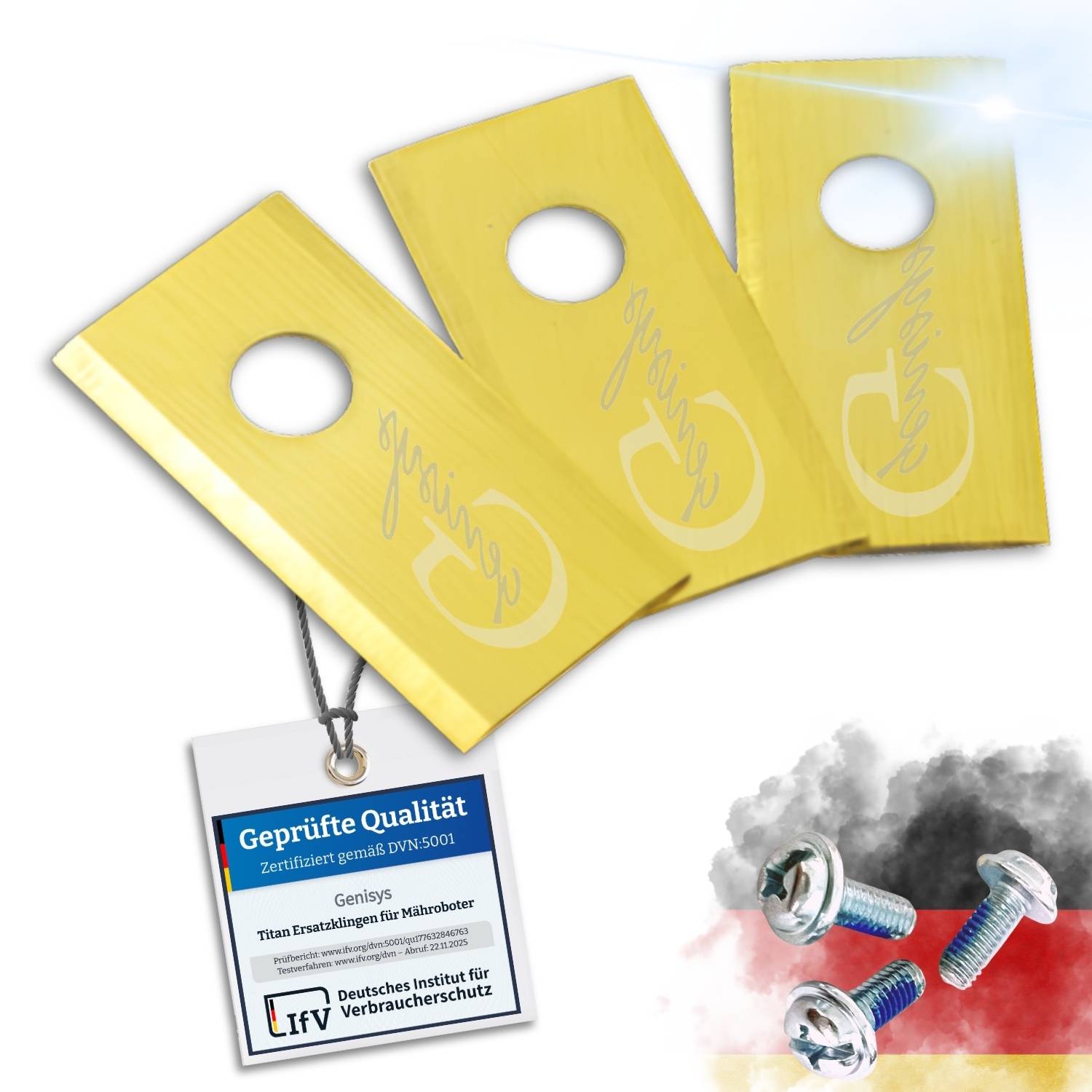 Genisys Titan Ersatz Messer Klingen kompatibel mit Einhell Freelexo Mähroboter - LongLife - 1-Loch bruchsicher [DIN EN 50636 geprüft],30,Stück