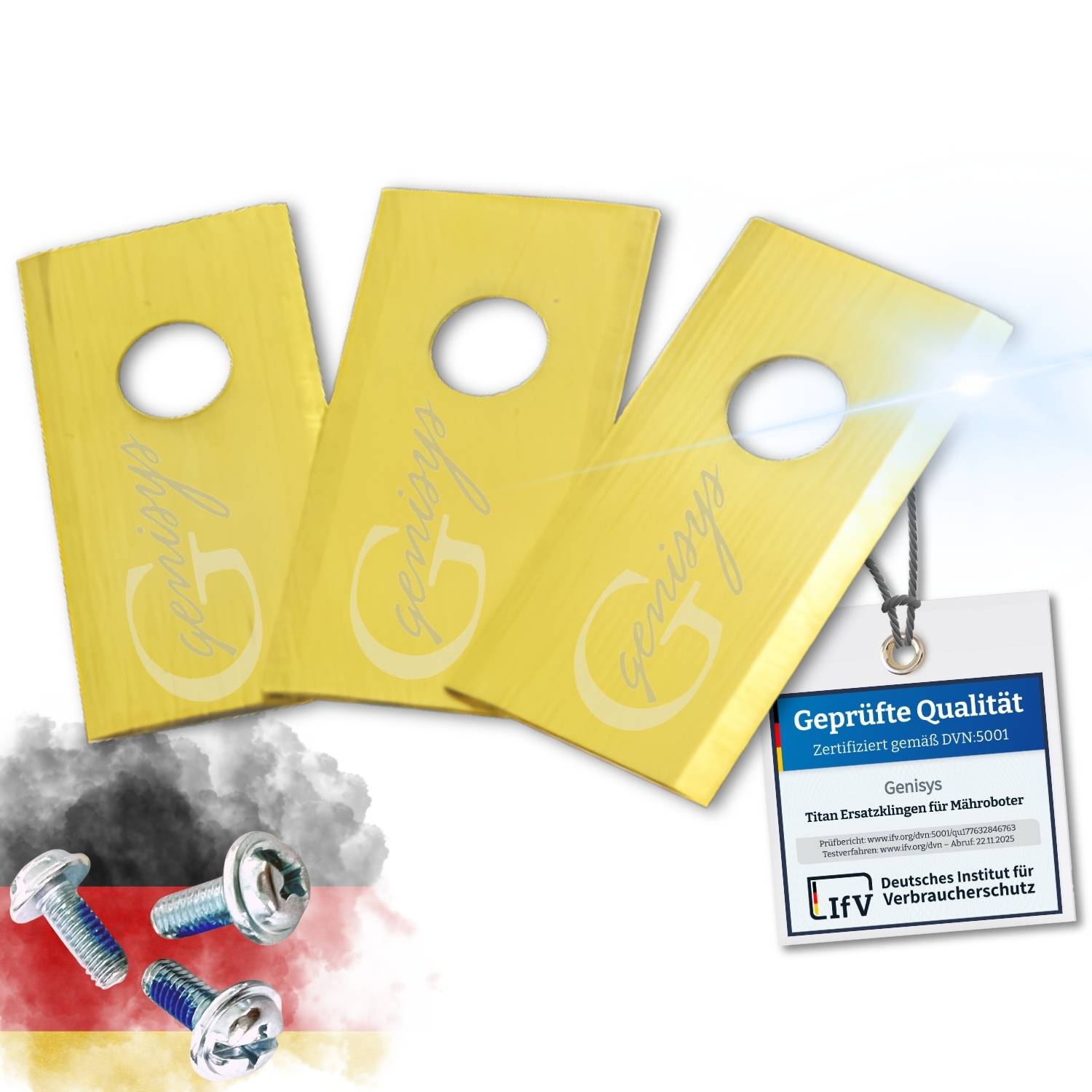 Genisys Titan Ersatz Messer Klingen kompatibel mit LandXcape LX Mähroboter - LongLife - 1-Loch bruchsicher [DIN EN 50636 geprüft],9,Stück
