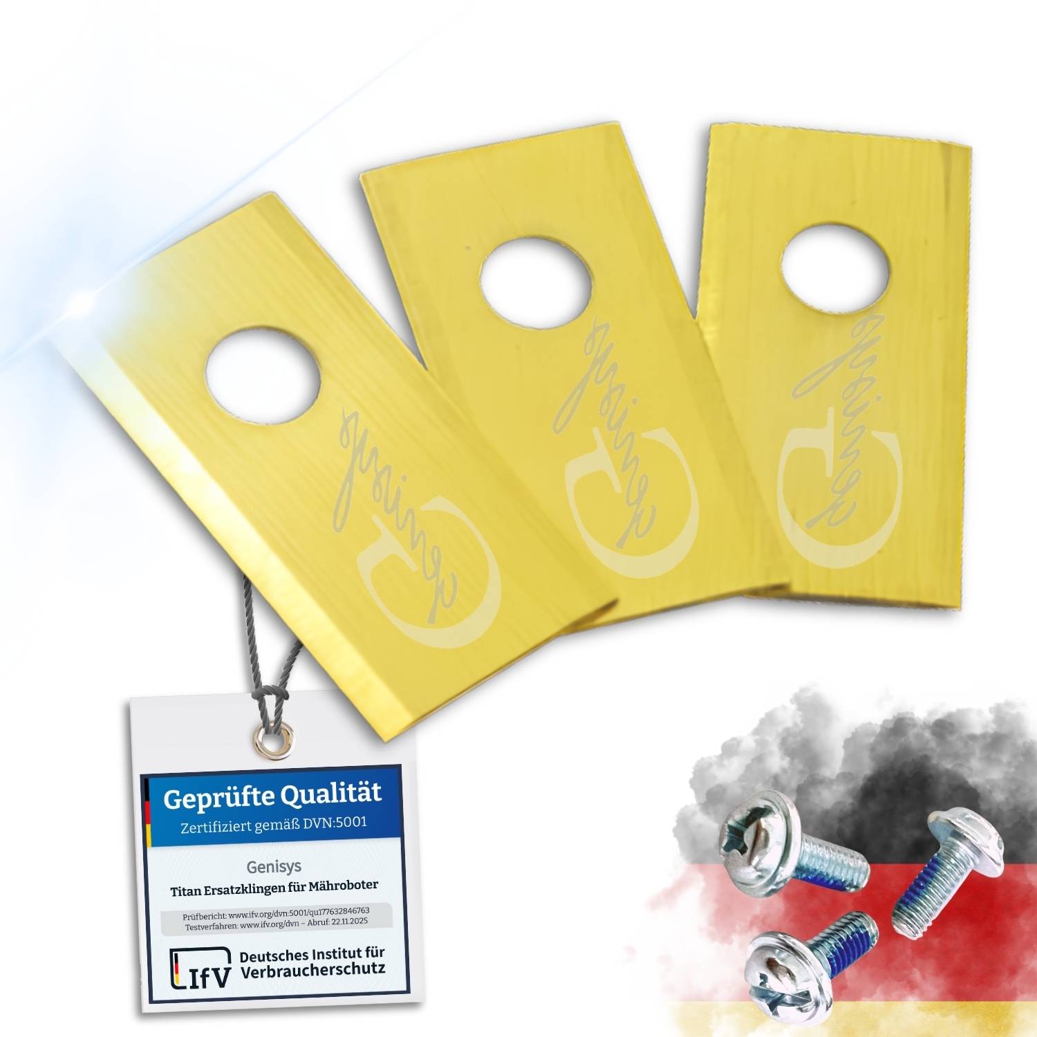 Genisys Titan Ersatz Messer Klingen kompatibel mit Kress Mission RTK Mähroboter - LongLife - 1-Loch bruchsicher [DIN EN 50636 geprüft],18,Stück
