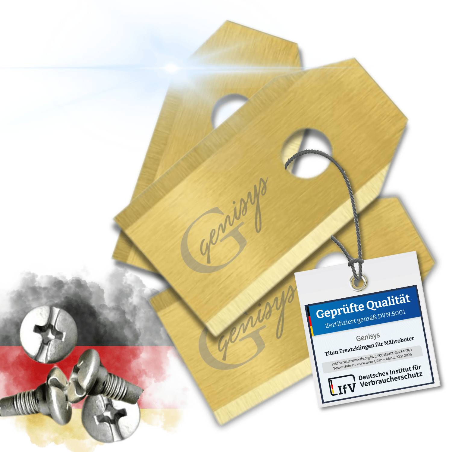 Genisys Titan Ersatz Messer kompatibel mit Husqvarna Automower Mähroboter Klingen - LongLife - bruchsicher [DIN EN 50636 geprüft],18,Stück