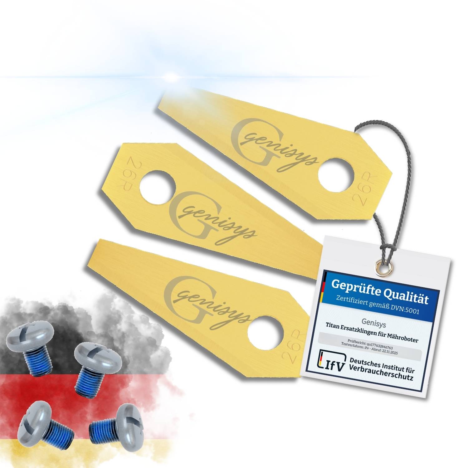 Genisys Titan Ersatz Messer kompatibel mit Bosch Indego Mähroboter Klingen - LongLife - bruchsicher [DIN EN 50636 geprüft],18,Stück