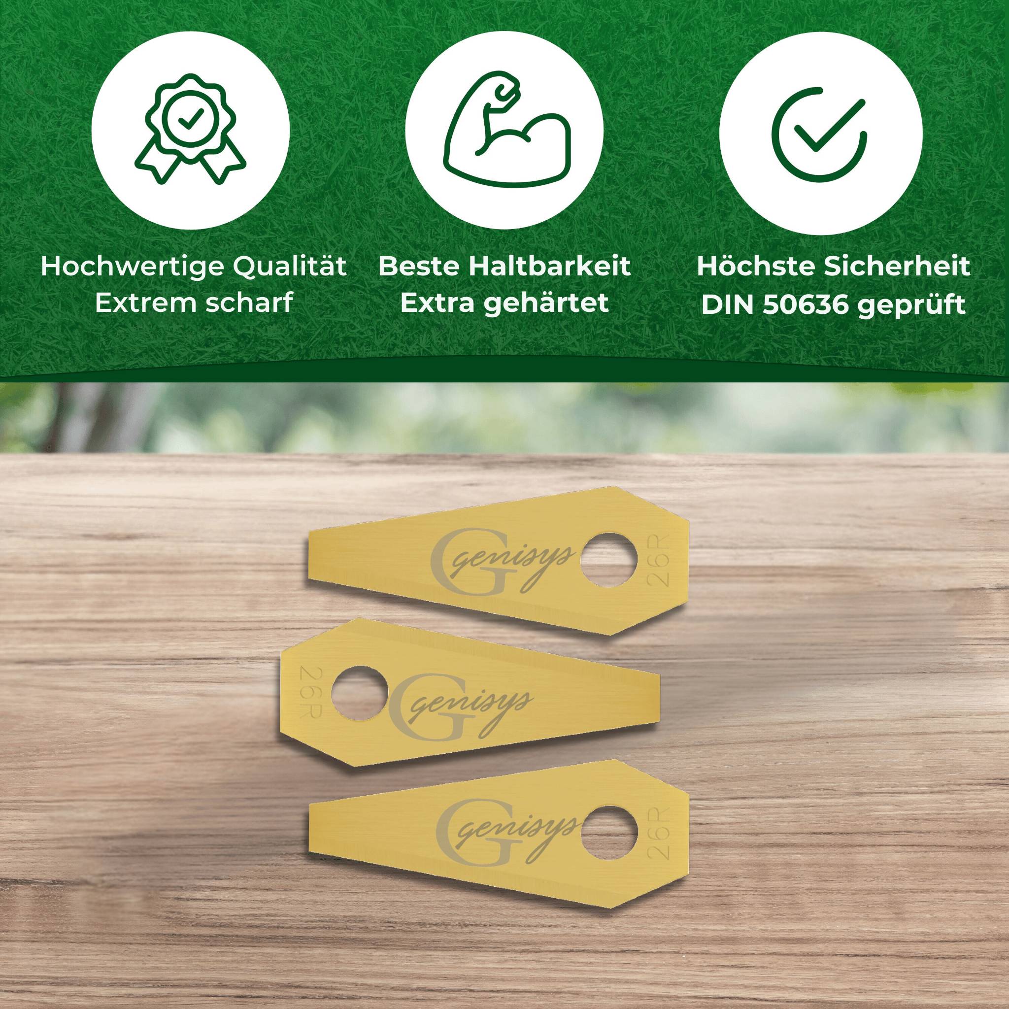 Genisys Titan Ersatz Messer kompatibel mit Bosch Indego Mähroboter Klingen - LongLife - bruchsicher [DIN EN 50636 geprüft],18,Stück