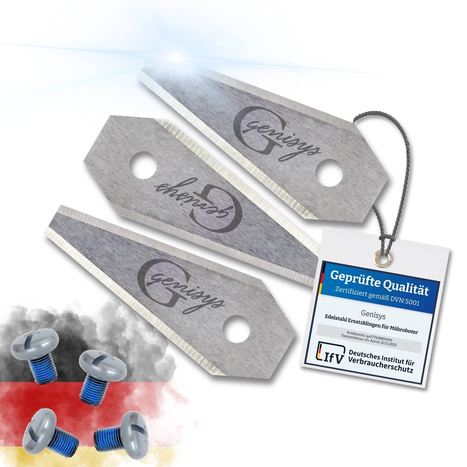 Genisys Ersatz Messer kompatibel mit Bosch Indego Mähroboter Klingen - LongLife Edelstahl - bruchsicher [DIN EN 50636 geprüft],30,Stück