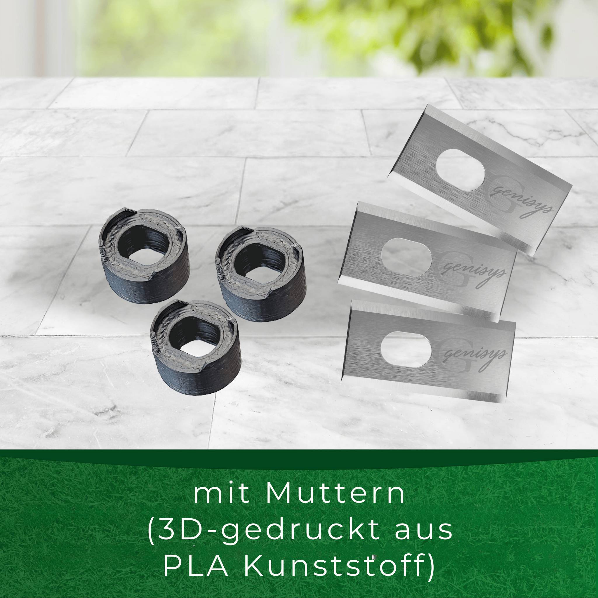 Drei schwarze, spulenähnliche 3D-gedruckte Objekte mit dem Wort „Stylings