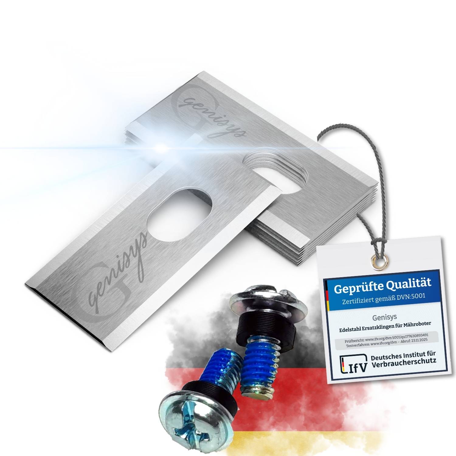 Stahlrasierklingen mit der Gravur „genisys