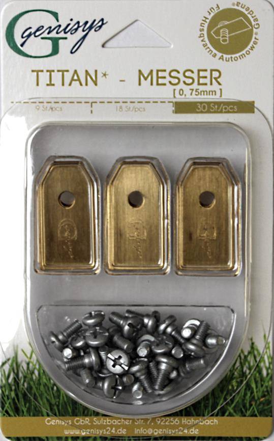 Genisys 30x Titan LongLife Ersatz Messer Klingen kompatibel mit Husqvarna Automower, kompatibel mit Gardena, kompatibel mit Segway Mähroboter + 30x