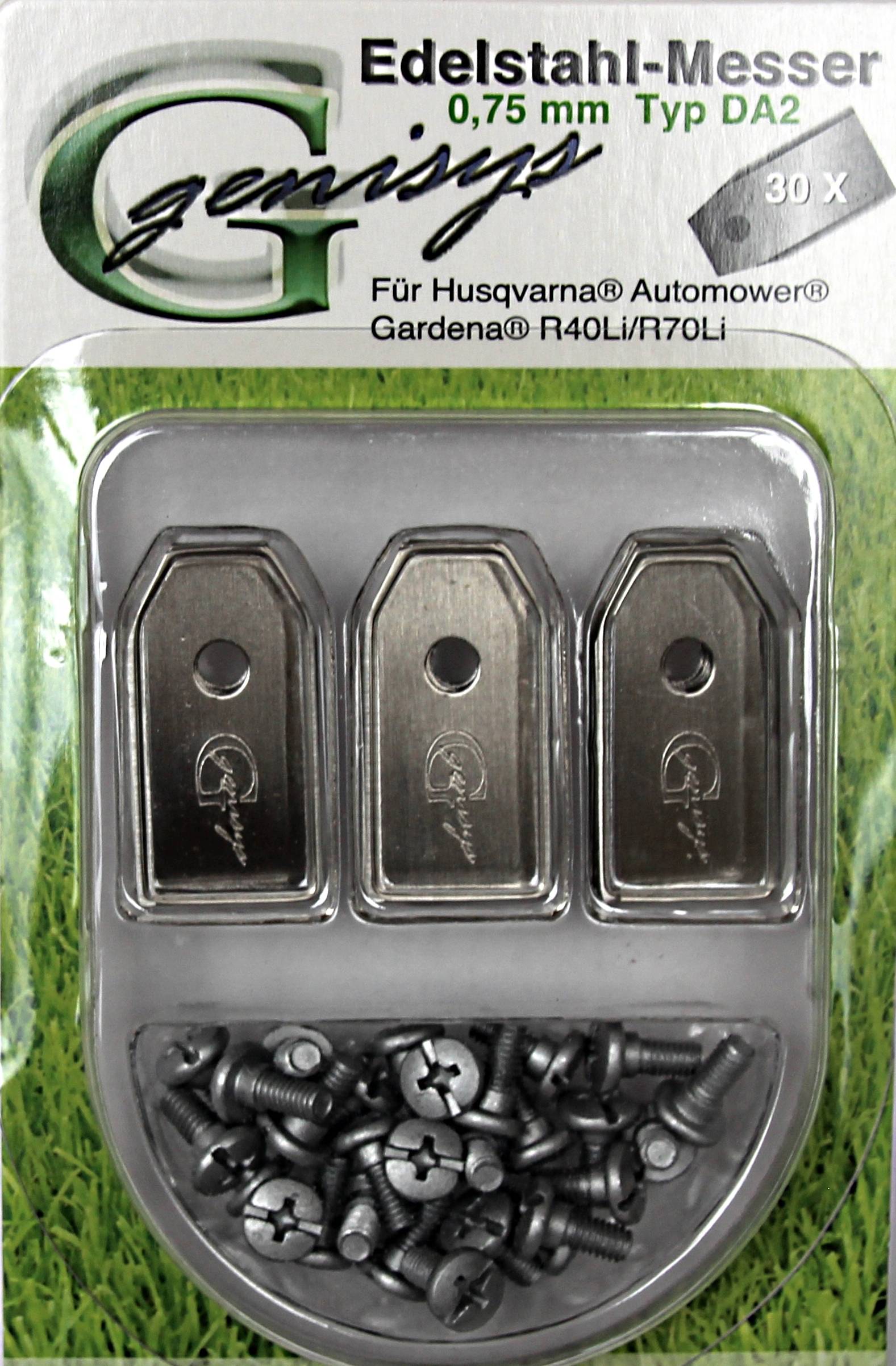 30x Ersatz Messer Klingen kompatibel mit Husqvarna Automower und kompatibel mit Gardena Mähroboter (longlife - 0,75 mm - 3 g) + 30x ELOXIERTE