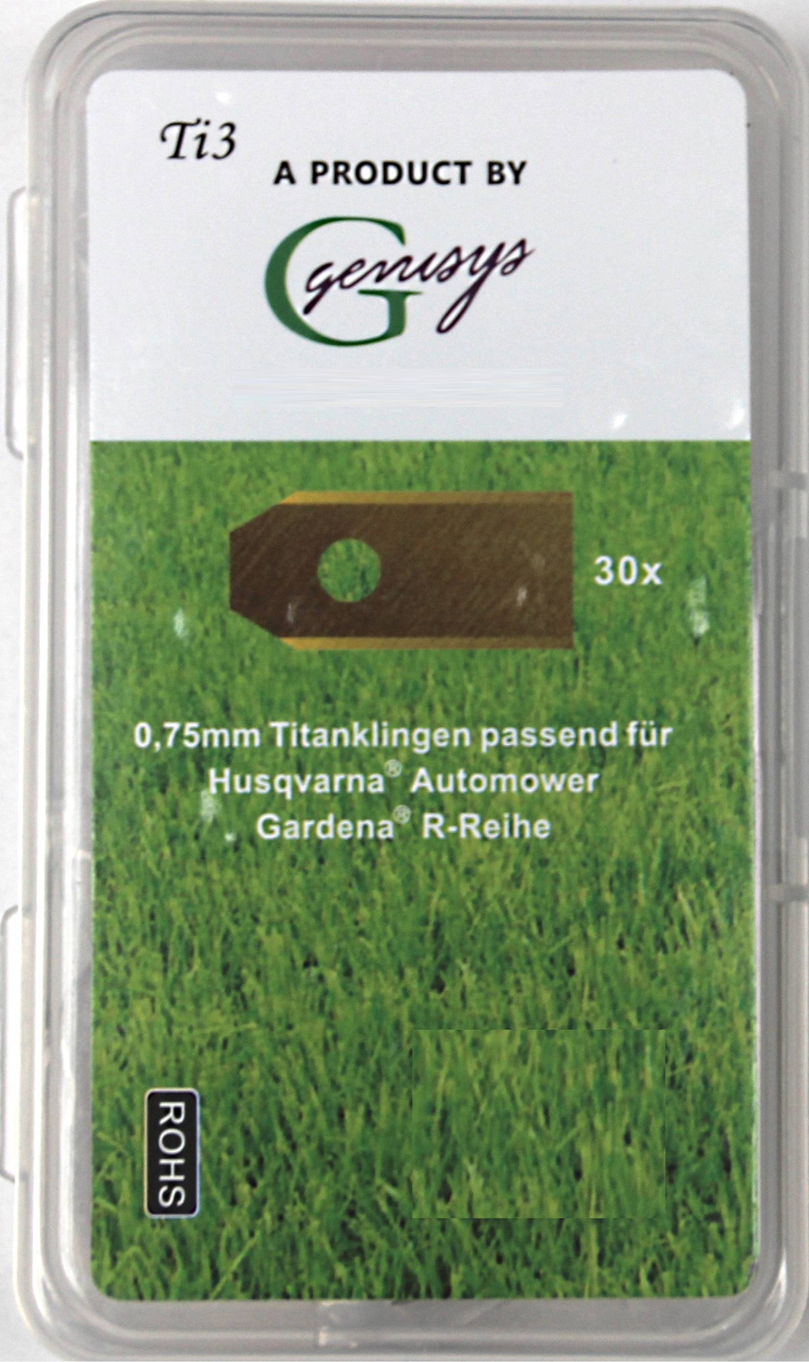 30x TITAN Ersatz Messer Klingen kompatibel für Husqvarna Automower ® / Gardena Mähroboter (longlife - 0,75 mm - 3 g) + 30x ELOXIERTE Schrauben in