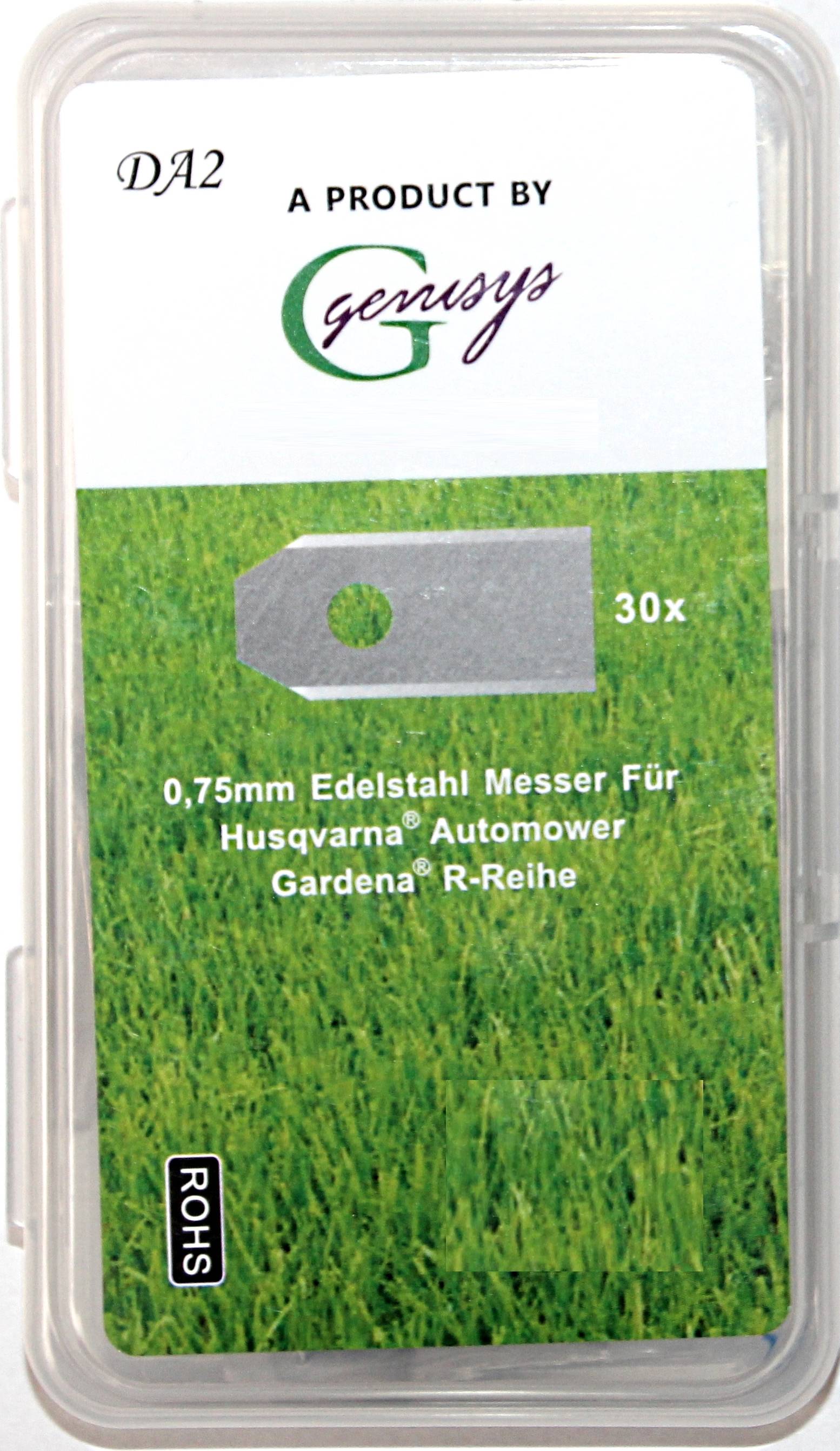30x Ersatz Messer Klingen kompatibel für Husqvarna Automower ® / Gardena Mähroboter (longlife - 0,75 mm - 3 g) + 30x ELOXIERTE Schrauben in der NEU