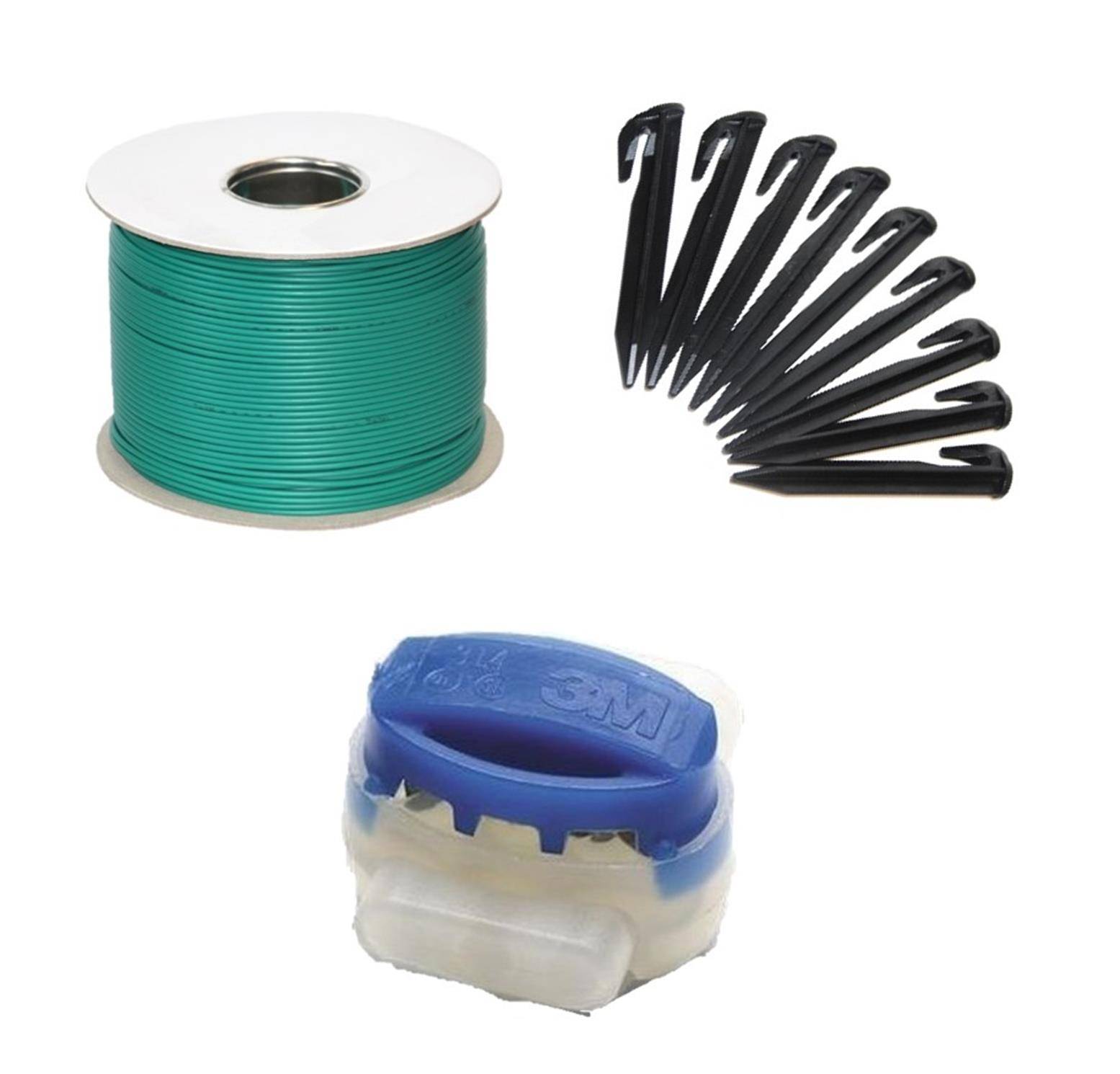 Erweiterungs Set Rasenroboter Mäh-Bereich Kabel Haken Verbinder Begrenzungs-Draht Erdnägel Klemmen - kompatibel mit Yard-Force Husqvarna Automower