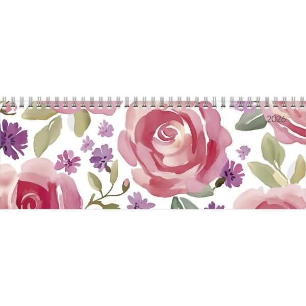 Tischquerkalender 114 Style 29,7x10,5cm 1 Woche/2 Seiten Rosen 2026