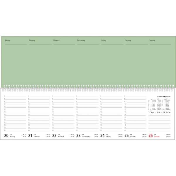 Tischquerkalender Perfo XL 36,2x10,6cm 1 Woche/2 Seiten blau 2026