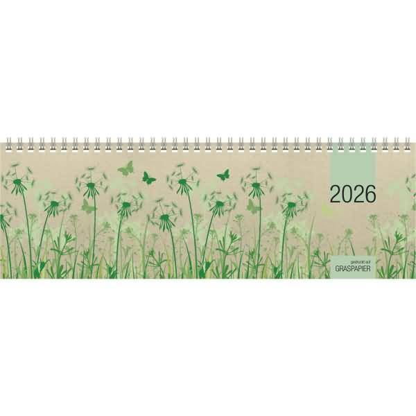 Tischquerkalender Graspapier 32x10,5cm 1 Woche/2 Seiten 2026