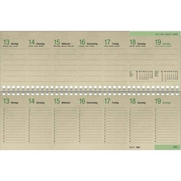 Tischquerkalender Graspapier 32x10,5cm 1 Woche/2 Seiten 2026