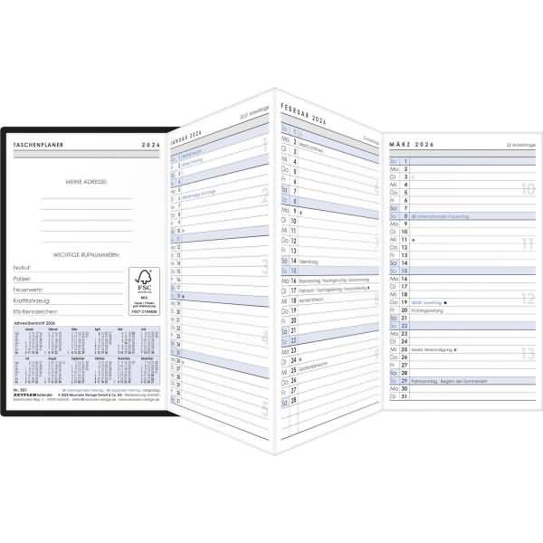 Taschenplaner 501 9,5x16cm 1 Monat/1 Seite Leporello schwarz 2026