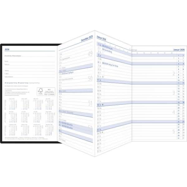 Taschenplaner 510 9,5x16cm 1 Monat/2 Seiten Leporello schwarz 2026