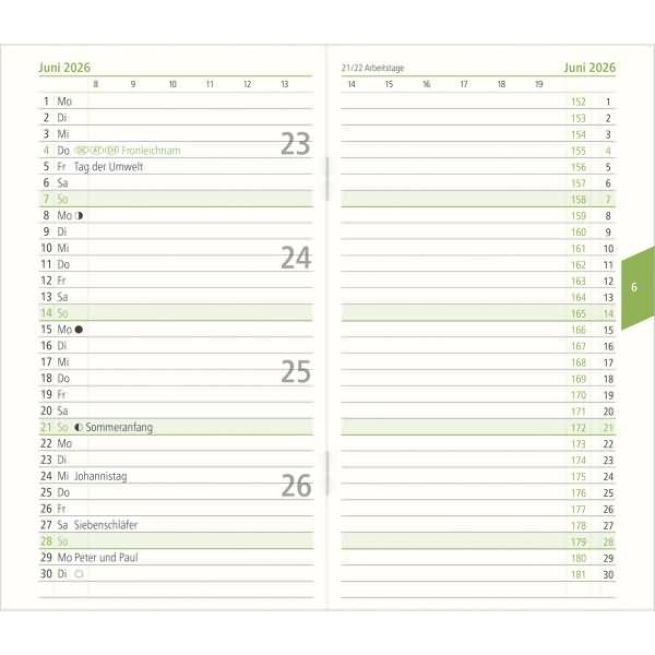 Taschenkalender Natura 8,8x15,2cm 1 Monat/2 Seiten RC 2026