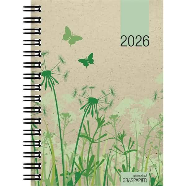 Taschenkalender 639 Graspapier 10x14cm 1 Woche/2 Seiten 2026