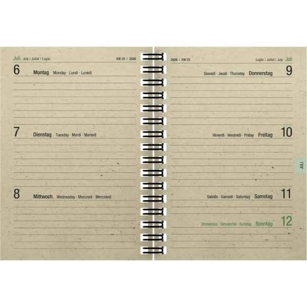 Taschenkalender 639 Graspapier 10x14cm 1 Woche/2 Seiten 2026