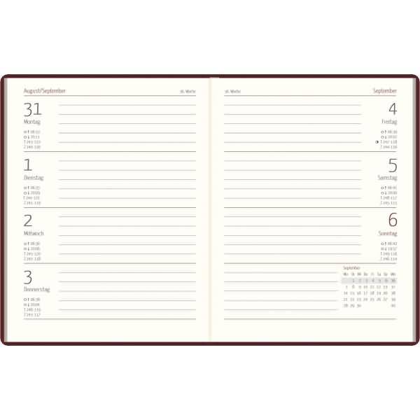 Taschenkalender 640 10,2x14,2cm 1 Woche/2 Seiten bordeaux 2026