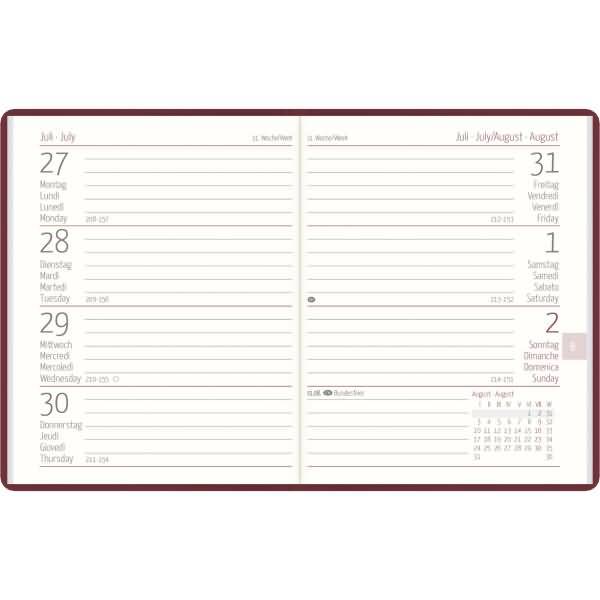 Taschenkalender 660 8,3x10,7cm 1 Woche/2 Seiten bordeaux 2026