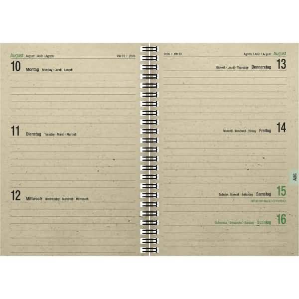 Wochenbuch 759 Graspapier 13,7x19,6cm 1 Woche/2 Seiten 2026