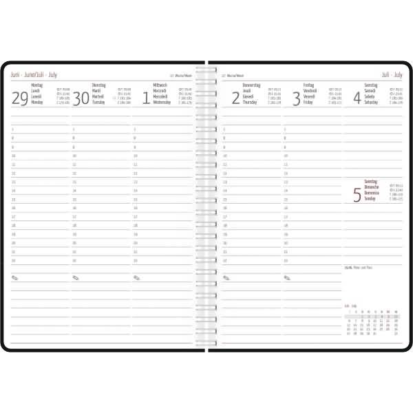 Wochenbuch 766 15x21cm 1 Woche/2 Seiten Balacron schwarz 2026