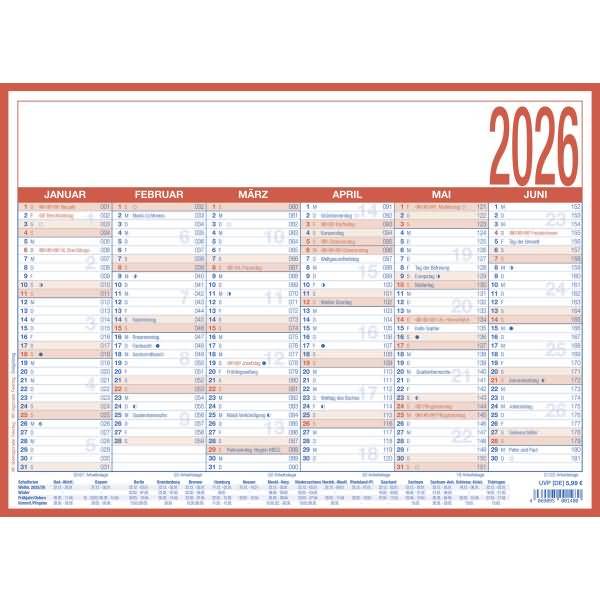 Arbeitstagekalender 908 kaschiert A4 29,7x21cm 2026