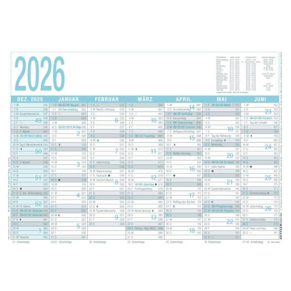 Arbeitstagekalender 909 A4 29,7x21cm grau/türkis 2026