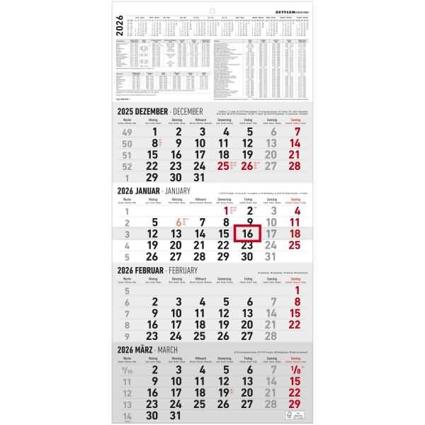 Viermonatskalender 960 30x62,8cm 2026