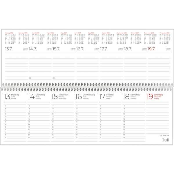 Tischquerkalender 116 29,6x9,9cm 1 Woche/2 Seiten rot 2026