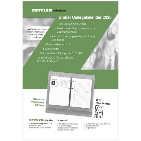 Umlegekalender 338 1 Tag/2 Seiten 10,5x14,2cm 2026