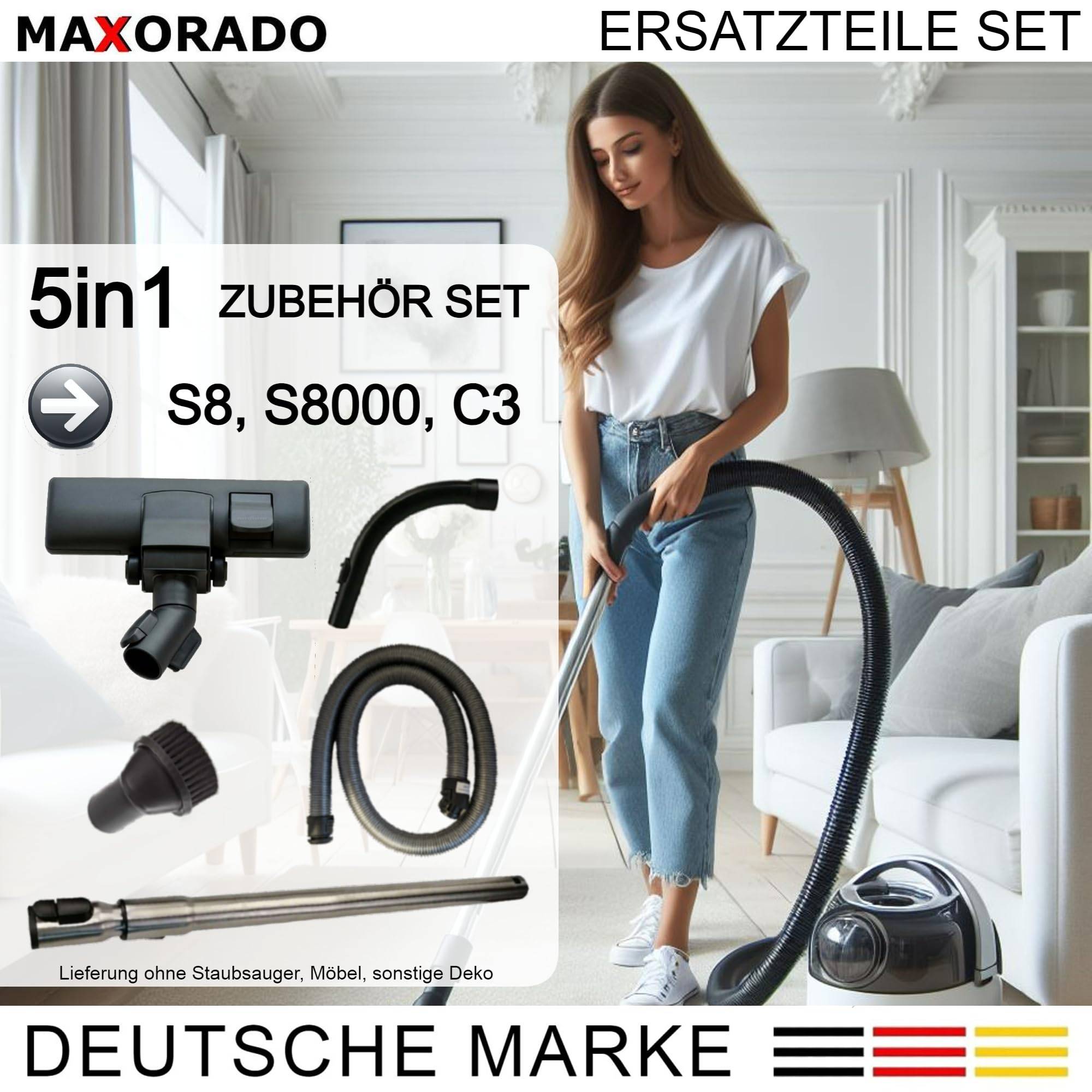 Premium Düse mit Rollen + Rohr + Handgriff + Schlauch für Miele C2 C3 S8 S8340 S8430 S8380 S8370 7863554 7863555