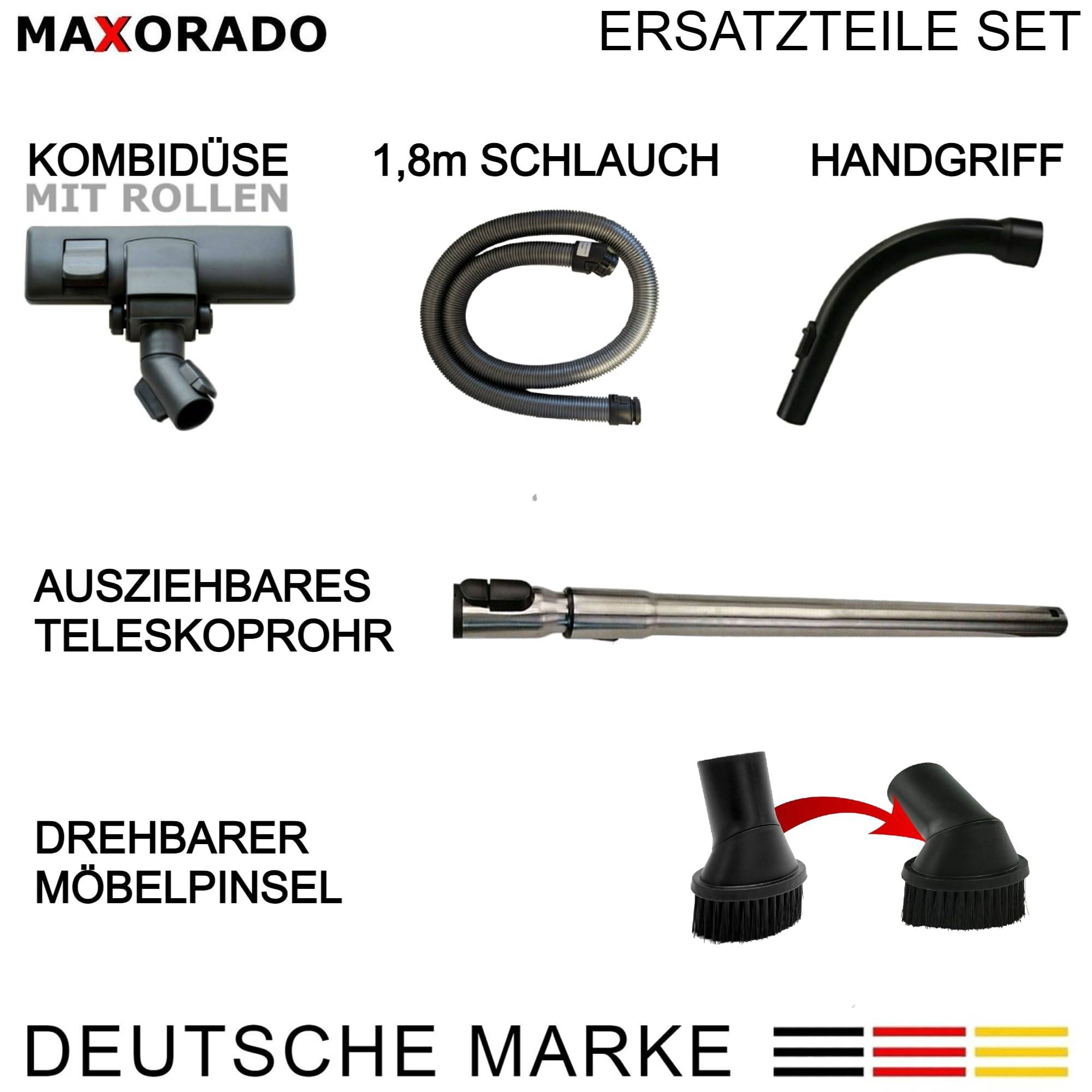Premium Düse mit Rollen + Rohr + Handgriff + Schlauch für Miele C2 C3 S8 S8340 S8430 S8380 S8370 7863554 7863555