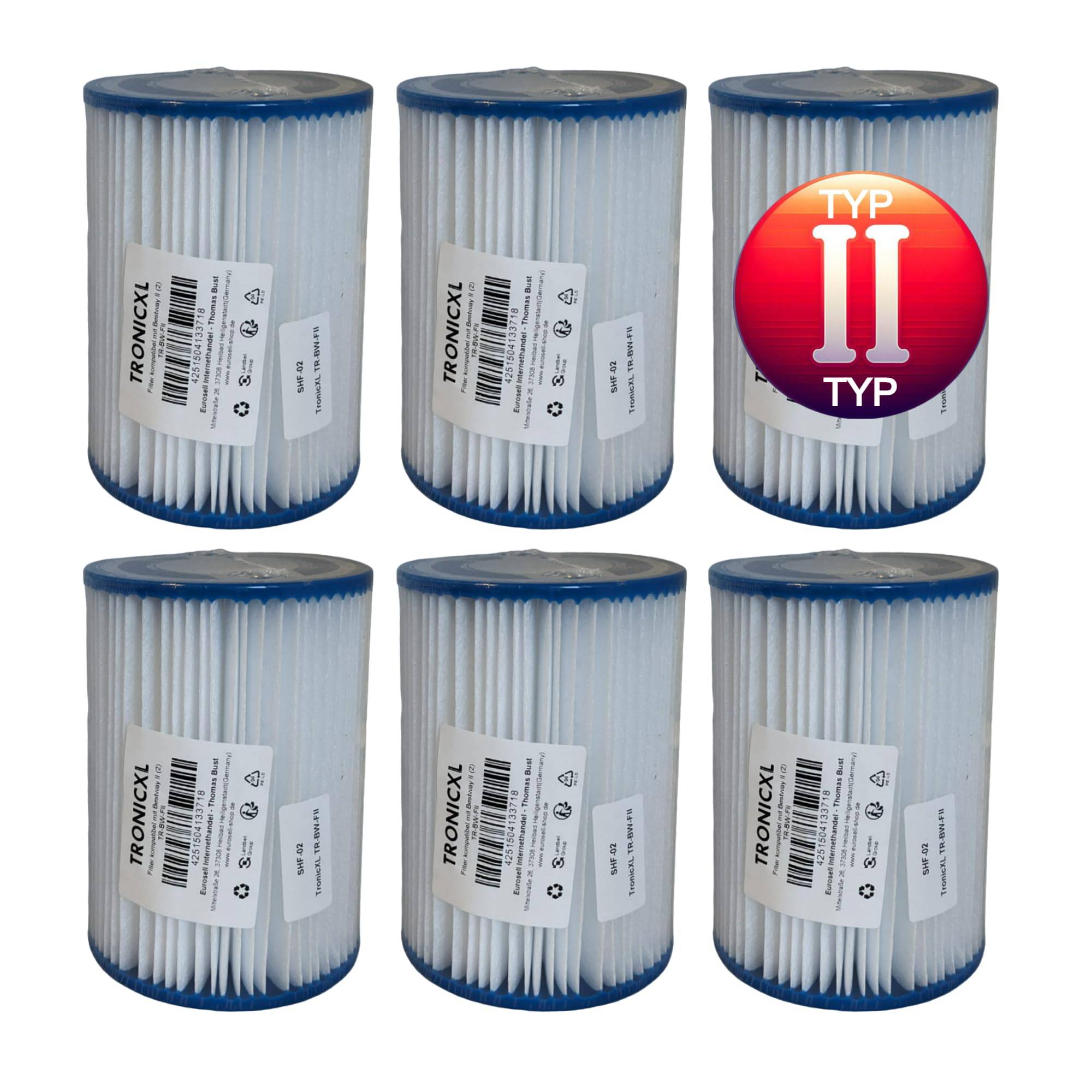 6x Filter Pool für Bestway Typ II 2 Filterkartusche Ersatztfilter Flowclear 58094 Pumpenfilter Reinigung Poolzubehör