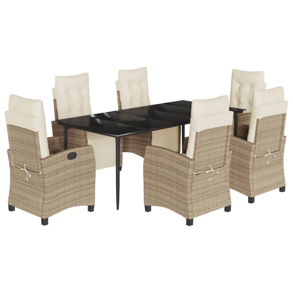vidaXL 7-tlg. Garten-Essgruppe mit Kissen Beige Poly Rattan
