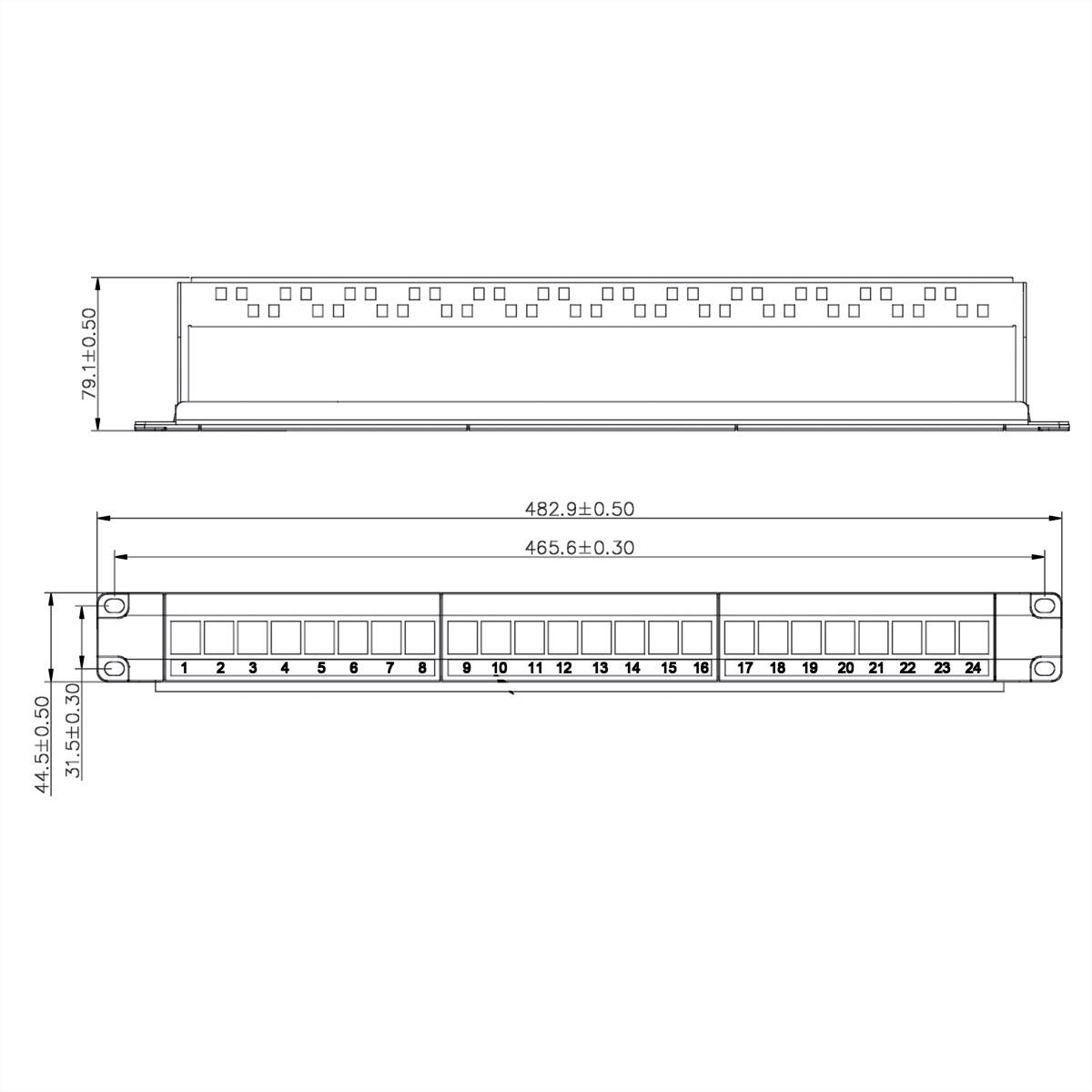 VALUE 19-Zoll-Keystone-Modulträger, 24 Ports, 1HE, ungeschirmt, schwarz