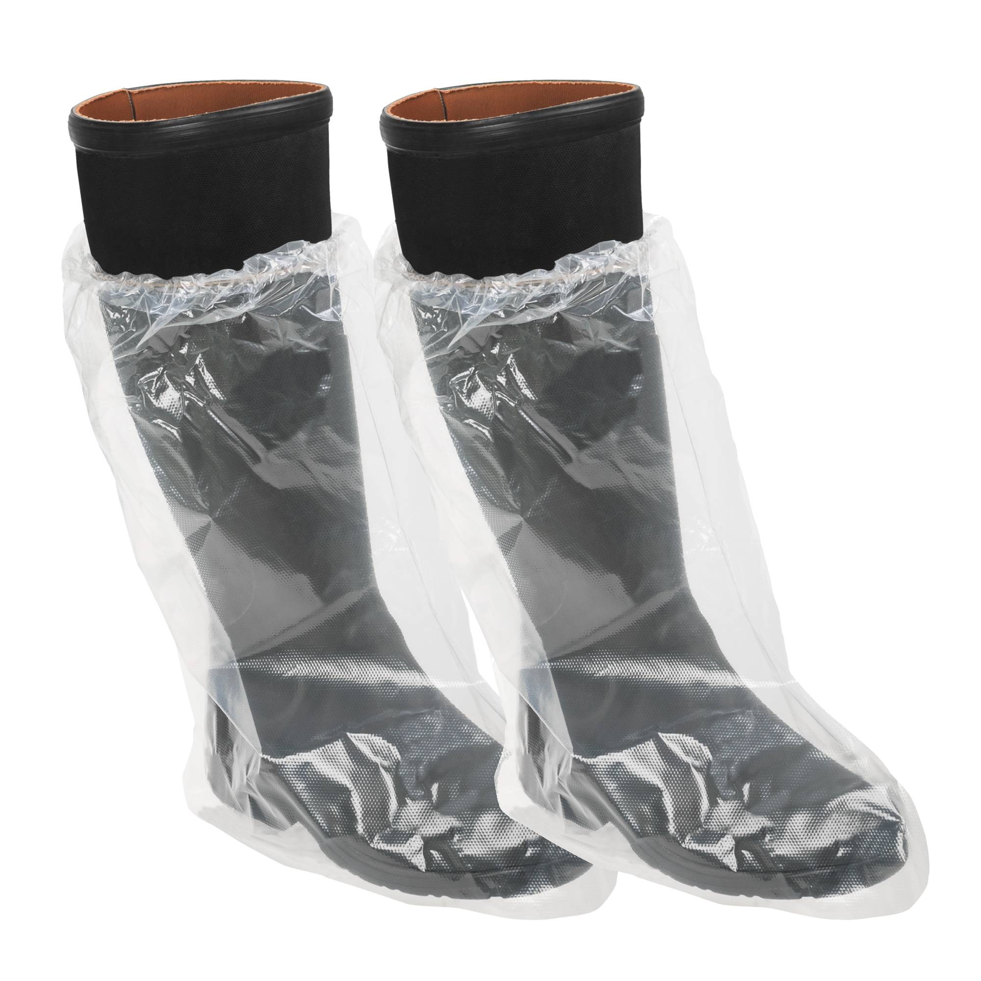 100 Stück Überstiefel aus PE-Folie transparente feste Qualität mit Gummizug Einweg Überschuhe Schutz Hygiene Labor