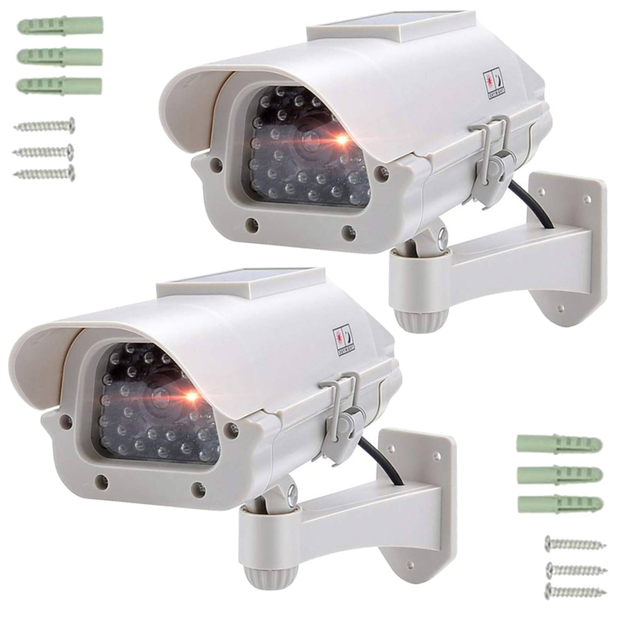 2x Dummy Premium Solar Überwachungs Kamera Attrappe Außen blinkende LED Überwachung Kameraattrappe wetterfest Sicherheit