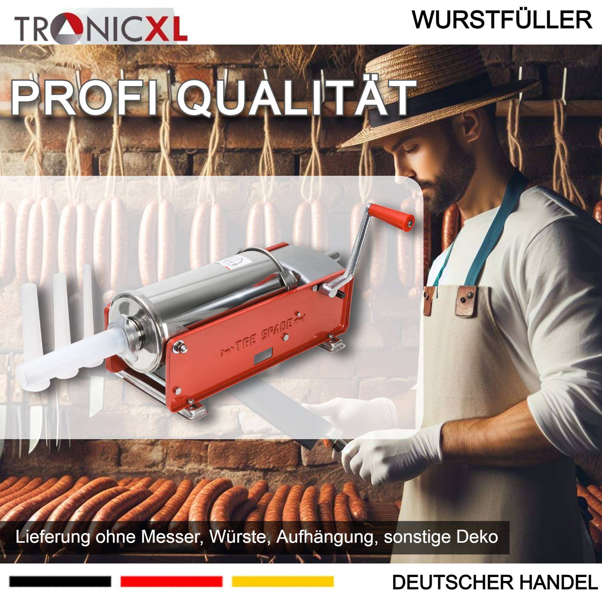 3L 5kg Wurstfüller Wurstpresse Wurstfüllmaschine Wurstspritze Wurst Maschine Edelstahl manuell Küche Fleischverarbeitung