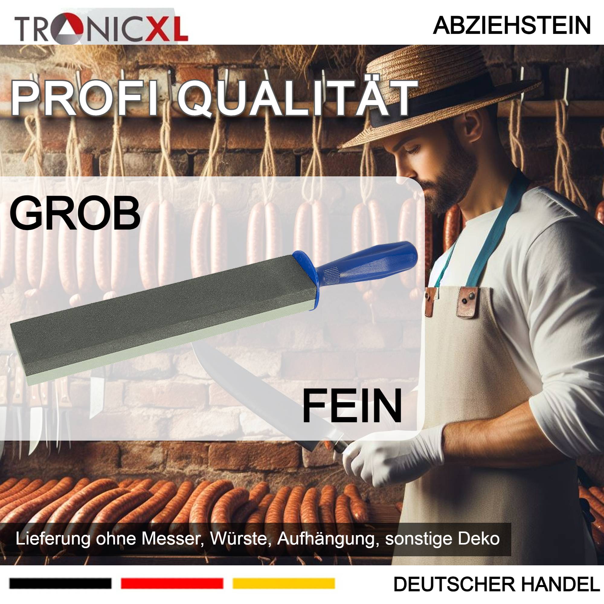 Premium Abziehstein mit Griff Messerschleifer Messerschärfer Wetzstein doppelseitig rutschfest Schleifstein Werkzeug