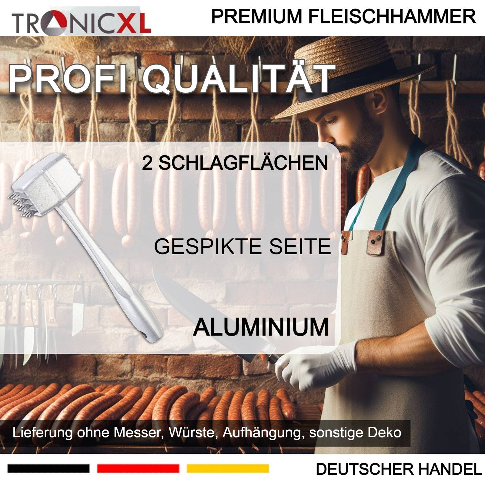 Gastro Aluminium Fleischklopfer Fleischhammer Schnitzelklopfer Steakhammer Plattieren robust leicht Küche Werkzeug
