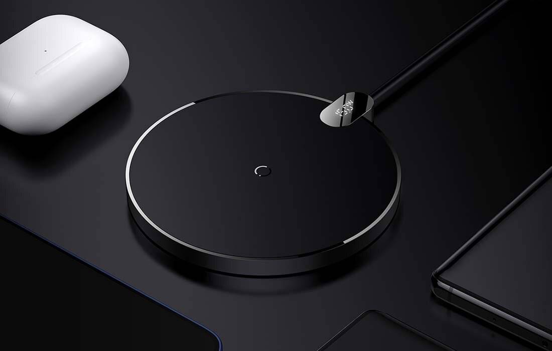 Induktives kabelloses Ladegerät Baseus Digital LED 15W (schwarz)