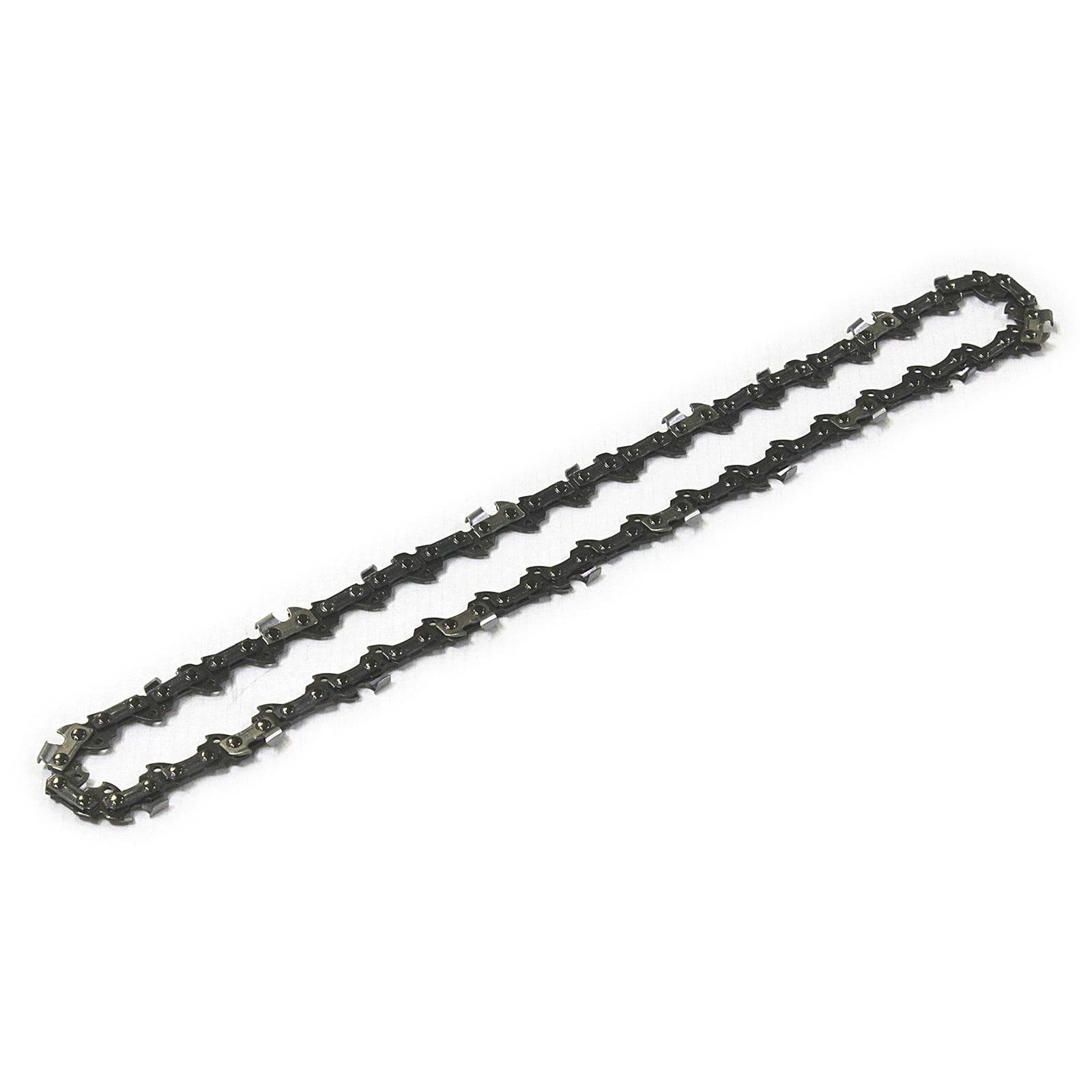 Eine flach liegende Kettensägenoket mit scharfen Metallzähnen zum Schneiden.